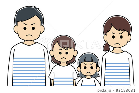 4人家族　怒り顔　上半身　イラスト　表情　お揃いコーデ 93153031