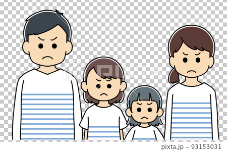 4人家族　怒り顔　上半身　イラスト　表情　お揃いコーデ 93153031