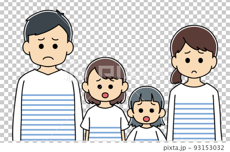 4人家族　困り顔　上半身　イラスト　表情　お揃いコーデ 93153032