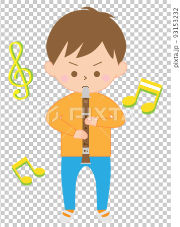 Boy blowing a recorder 93153232