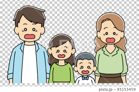 一家 4 人驚訝上身插圖面部表情 93153459