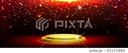 Golden podium with falling confetti, 3d background Golden podium with falling confetti, 3d background 93153989