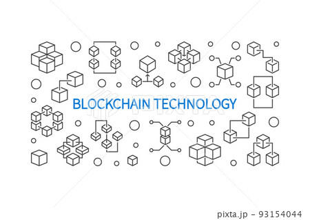 Blockchain Technology vector outline horizontal illustration 93154044