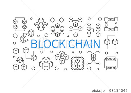 Block Chain vector concept outline horizontal illustration 93154045