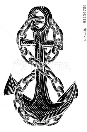 A Ship Anchor And Chain Nautical Woodcut Drawing A Ship Anchor And Chain Nautical Woodcut Drawing 93154789
