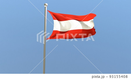 Austrian flag on flagpole. Austria flag fluttering in the wind. 3D render. 93155408