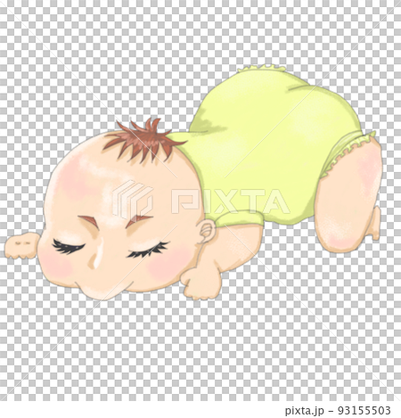 Baby in yellow clothes sleeping face down Baby in yellow clothes sleeping face down 93155503