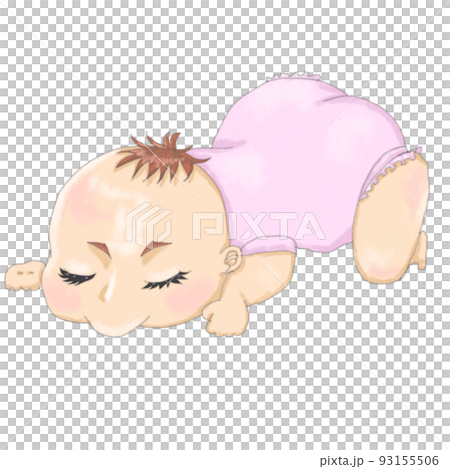 Baby girl in pink clothes sleeping on her stomach 93155506