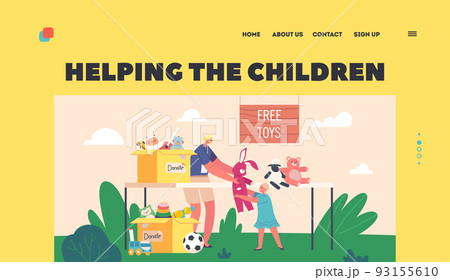 Help to Kids Charity Landing Page Template. Woman Giving Toy to Orphan Girl, Donation of Goods for Poor Children Help to Kids Charity Landing Page Template. Woman Giving Toy to Orphan Girl, Donation of Goods for Poor Children 93155610