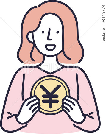 コインを見っている女性　シンプルイラスト 93155874