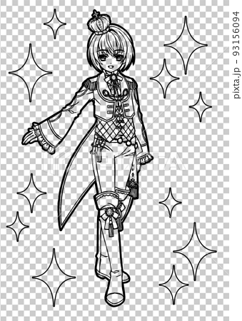 王子様風の服を着たアイドルのアニメ風の少年の塗り絵用イラスト 背景有りのイラスト素材