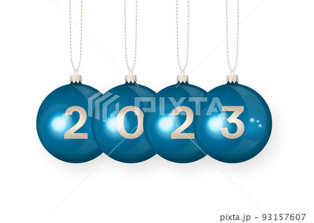 2023 New year blue balls. Realistic glossy christmas toys. 93157607