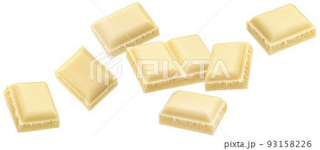 White milk chocolate pieces isolated on white background 93158226