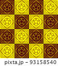 Star on cycle and square grid on brown and yellow background. vector seamless pattern 93158540