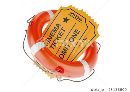 Cinema tickets with lifebelt, 3D rendering 93158600
