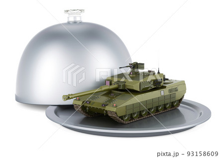 Restaurant cloche with battle tank, 3D rendering 93158609