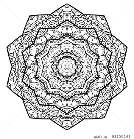 Mandala Coloring book template. wallpaper design, lace pattern and tattoo. decoration for interior design. Vector handdrawn ethnic oriental circle ornament. white background. Indian style 93159141