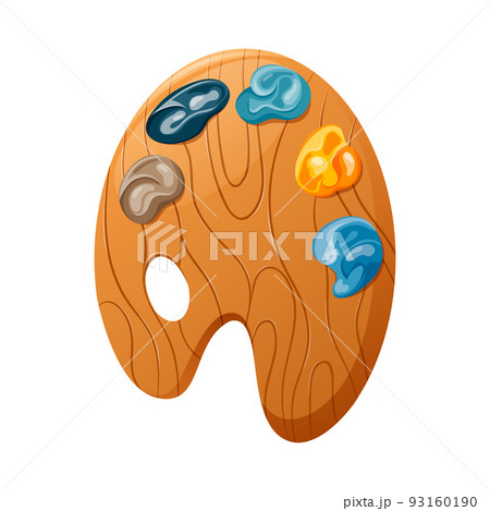 Paints for drawing, various colors on a wooden board. Vector illustration. 93160190