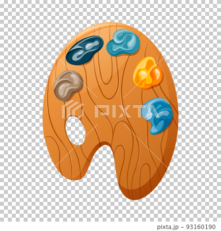 Paints for drawing, various colors on a wooden board. Vector illustration. 93160190