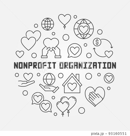 Nonprofit organization round vector outline illustration Nonprofit organization round vector outline illustration 93160551