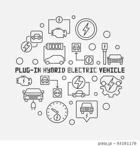 Plug-in Electric Vehicle round vector minimal line illustration 93161176