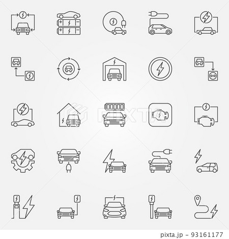 Electric vehicle outline icons set. Vector all-electric car sign 93161177
