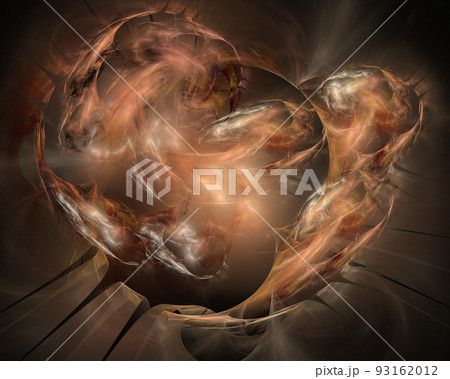 Illustration of a bright fractal with spirals chaos. Futuristic art neon abstraction background. 93162012