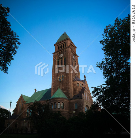 Sunset view to Vasa church aka Vasakyrkan, Goteborg, Sweden Sunset view to Vasa church aka Vasakyrkan, Goteborg, Sweden 93162613