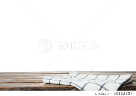 Folded kitchen towel on wooden table. Space for design Folded kitchen towel on wooden table. Space for design 93162807