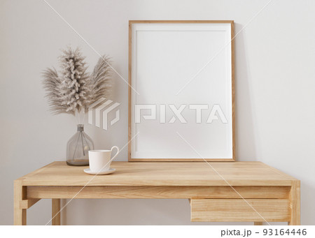 Empty Vertical Picture Frame Standing On Wooden 93164446   93164446 