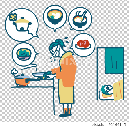 A woman who prepares sick food for her roommate regardless of whether she is fighting an illness Illustration material 93166145