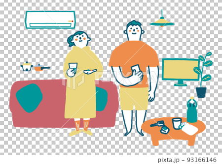 回復にむかってのんびり闘病するカップル イラスト素材 回復にむかってのんびり闘病するカップル イラスト素材 93166146