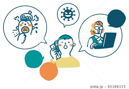 コロナのいろいろなことを問い合わせている女性　セット　イラスト素材		 93166155