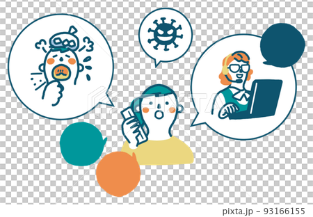 コロナのいろいろなことを問い合わせている女性　セット　イラスト素材		 93166155