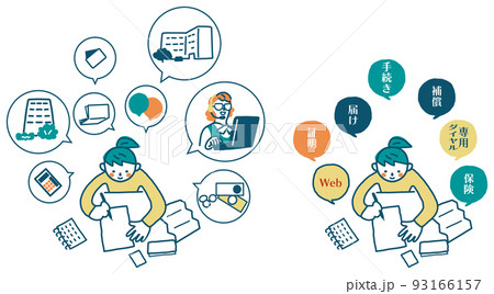 感染症治癒証明にまつわる問い合わせそする女性 セット イラスト素材 感染症治癒証明にまつわる問い合わせそする女性 セット イラスト素材 93166157