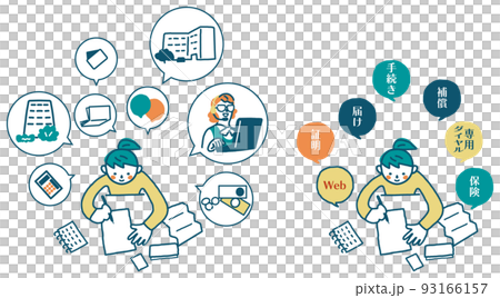 感染症治癒証明にまつわる問い合わせそする女性 セット イラスト素材 感染症治癒証明にまつわる問い合わせそする女性 セット イラスト素材 93166157
