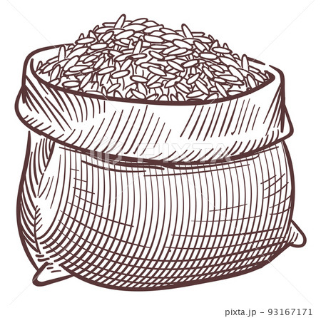 Canvas sack with rice. Grain bag engraving....のイラスト素材 [93167171] - PIXTA