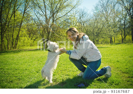 woman with terrier woman with terrier 93167687