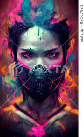 Combat ninjas are depicted in a cyberpunk neon style. The concept of Japanese ninjas. Virtual reality and cyberpunk concept. Combat ninjas are depicted in a cyberpunk neon style. The concept of Japanese ninjas. Virtual reality and cyberpunk concept. 93167931