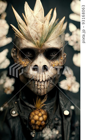 A brutal gangster in a leather jacket and with a punk haircut on his bare skull. Perfect for phone wallpaper or for posters. 93168063