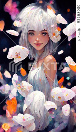 Portrait of an anime girl against a background of flowers. Anime