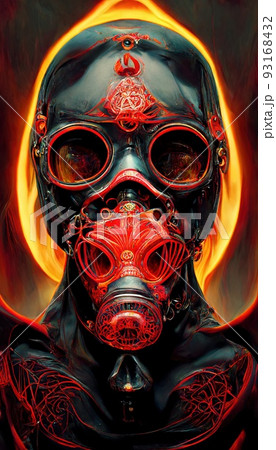 Gothic horror dark scene with steampunk skull and flames. Artistic abstract gothic. The concept of dark steampunk gothic. Perfect for phone wallpaper or for posters. 93168432