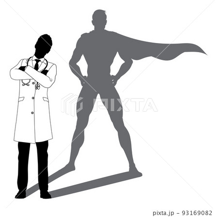 Superhero Doctor With Super Hero Shadow Silhouette 93169082