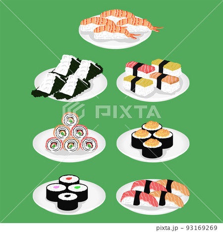 Sushi is a Japanese dish of specially prepared vinegared rice vector illustration 93169269