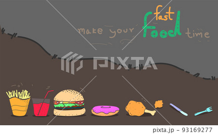 fast food and drink. flat pastel color design style. vector illustration eps10 93169277