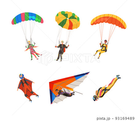 People Parachutist Streamer Free-falling in the Air with Parachute Bag Vector Illustration Set People Parachutist Streamer Free-falling in the Air with Parachute Bag Vector Illustration Set 93169489