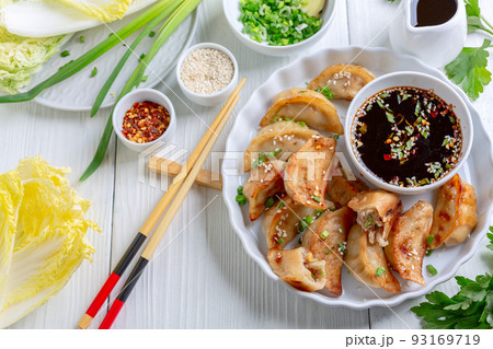 Traditional Japanese gyoza dumplings. Traditional Japanese gyoza dumplings. 93169719