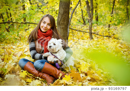 woman with terrier 93169797