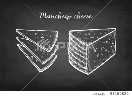 Manchego cheese chalk sketch. Manchego cheese chalk sketch. 93169826