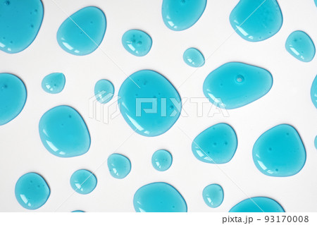 Blue doses of acid, hyaluronic moisturizing serum or gel isolated on white background. Abstract backdrop pattern. Beauty product wallpaper. Cosmetics or healthcare protection concept.  93170008